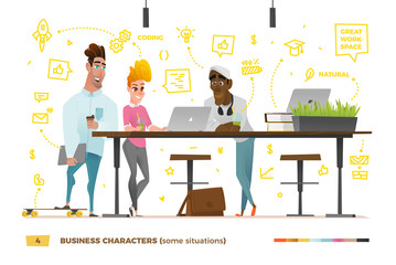 Business characters in the working environment.