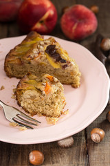 spelt cake with peach and hazelnut grain