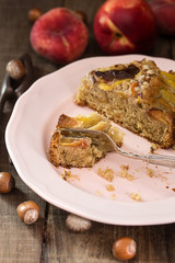 spelt cake with peach and hazelnut grain