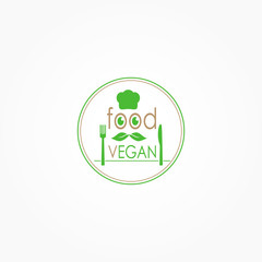 Vegan Food Logo, Organic Food, Restaurant Logo, Vector Illustration