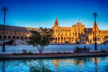 Seville, Spain: The Plaza de Espana, Spain Square in sunset
