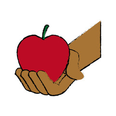 hand holding fresh apple food vector illustration