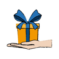 hand holding yellow gift box image vector illustration