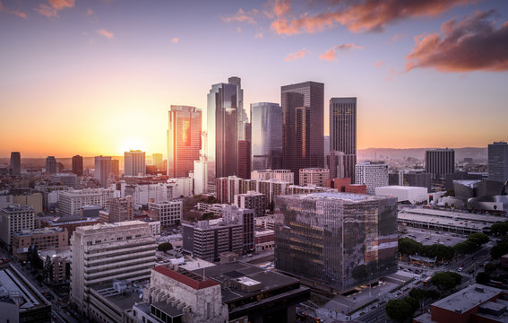 Downtown Skyline at Sunset. Los Angeles, California, USA © chones