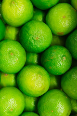 Fresh apetitic limes, laid out in a box.