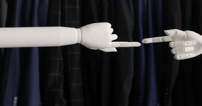 Robots shaking hands. Modern Robotic Technologies. Robots greet each other
