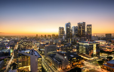 Fototapeta na wymiar Downtown Skyline at Sunset. Los Angeles, California, USA
