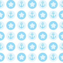 Flat sea seamless pattern background cute template with anchor 