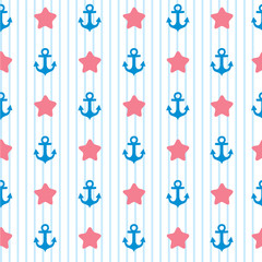 Flat sea seamless pattern background cute template with anchor 