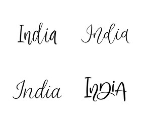India. Modern calligraphy greeting card. Handwritten inscription for banner, postcard, t-short, label, poster tourism design. Vector hand lettering