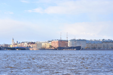 Naklejka premium View of Mytninskaya quay on Petrograd side.
