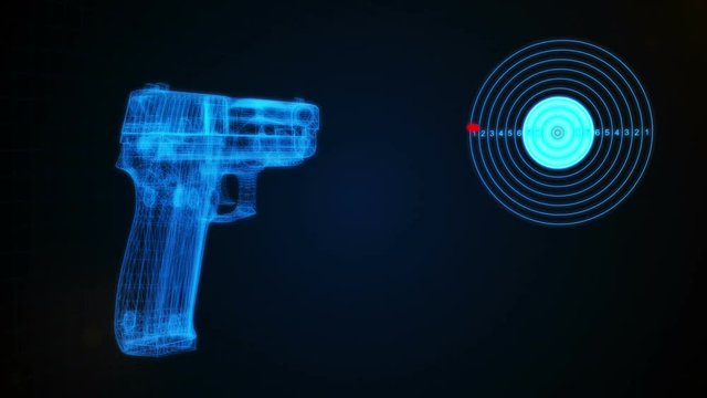 3d animation of shooting from a pistol in a target