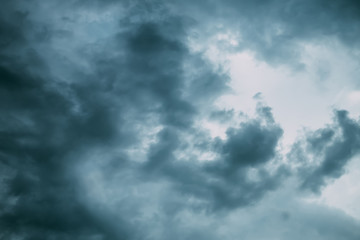 Dramatic black clouds and thunderstorm before rainy