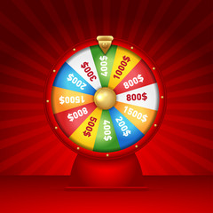 Realistic 3d spinning fortune wheel, lucky roulette isolated vector illustration