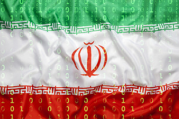 Binary code with Iran flag, data protection concept
