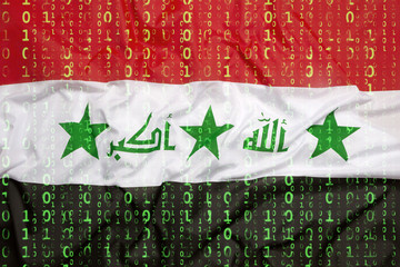 Binary code with Iraq flag, data protection concept