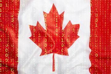 Binary code with Canada flag, data protection concept