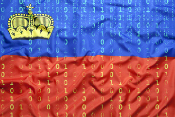 Binary code with Liechtenstein flag, data protection concept