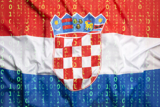 Binary code with Croatia flag, data protection concept