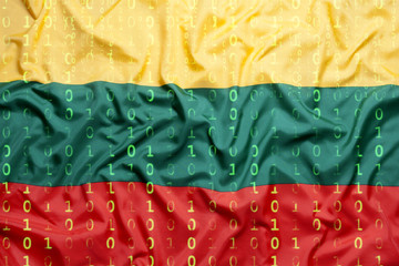 Binary code with Lithuania flag, data protection concept