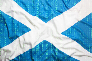 Binary code with Scotland flag, data protection concept