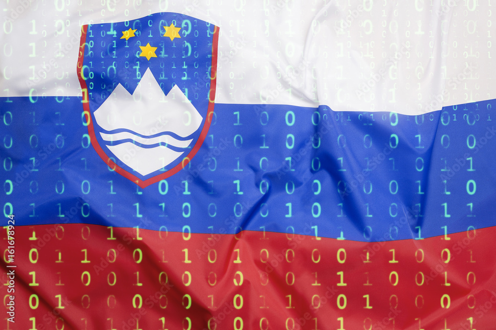 Wall mural binary code with slovenia flag, data protection concept