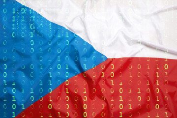 Binary code with Czech Republic flag, data protection concept