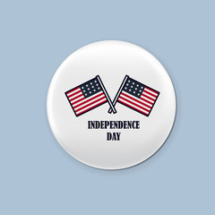 Steel round badge set. Patriotic brooch. 4th of july. Independence Day of America. Realistic mockup.