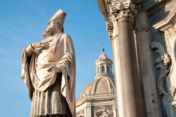 Fototapeta na wymiar Statues outside Saint Agatha Church in Catania, Sicily