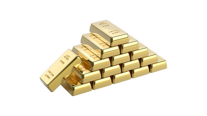 3D illustration closeup isolated shiny pyramid gold bars