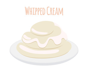 Whipped cream, milk product. Dairy food, sweet yogurt on dish