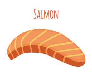 Salmon slice. Piece of fish, fillet, fish steak. Flat style.