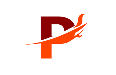 P Red Fire Swoosh Flame Letter Logo - obrazy, fototapety, plakaty