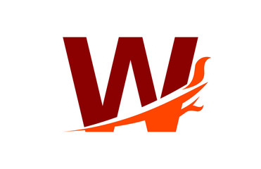 W Red Fire Swoosh Flame Letter Logo