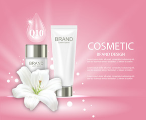 Advertising Poster with Cosmetic Tubes and Lily Flower