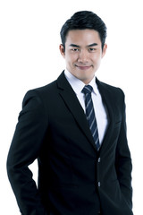 The handsome businessman in black suit