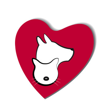  Dog and cat in a love heart logo vector