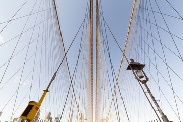 Brooklyn Bridge: symmetrical view of suspension cabling