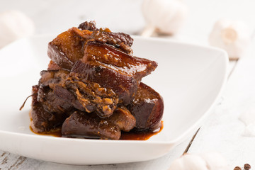 Fototapeta na wymiar Homemade Braised pork in brown sauce