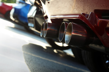 Fototapeta na wymiar Close up Exhaust pipe of retro vintage car