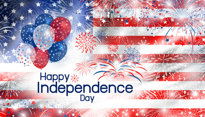 USA 4 july independence day design of america flag with fireworks background - obrazy, fototapety, plakaty