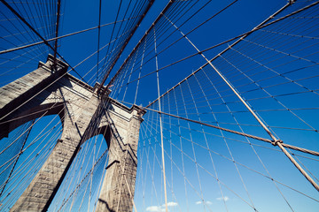 Brooklyn bridge with clear deep blue sky. NYC.
