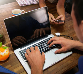Business people use computer laptop.
