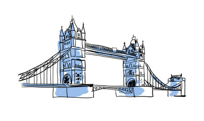 London Bridge hand drawn isolated icon. English culture element, patriotic vector illustration.