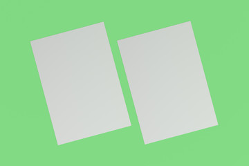 Two blank white flyers mockup on green background