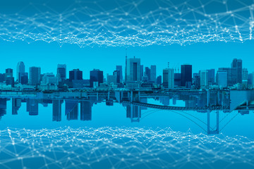 smart city and communication network concept. Internet of Things. Sensor Network. Wireless communication network. Futuristic abstract.