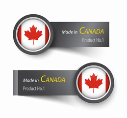 Flag icon and label with text made in Canada .