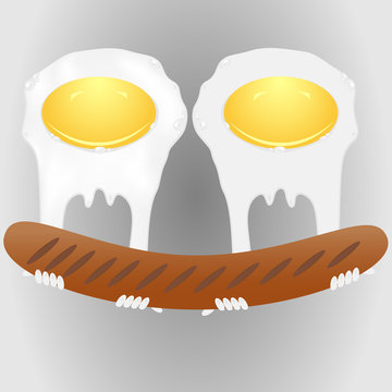 Fried eggs and sausage grilled / fried eggs smiley / vector
