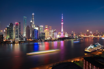 Aerial photography at Shanghai Skyline of night scene