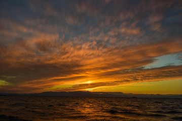 Fototapeta premium Orange red sunset sea high sky have blue color 